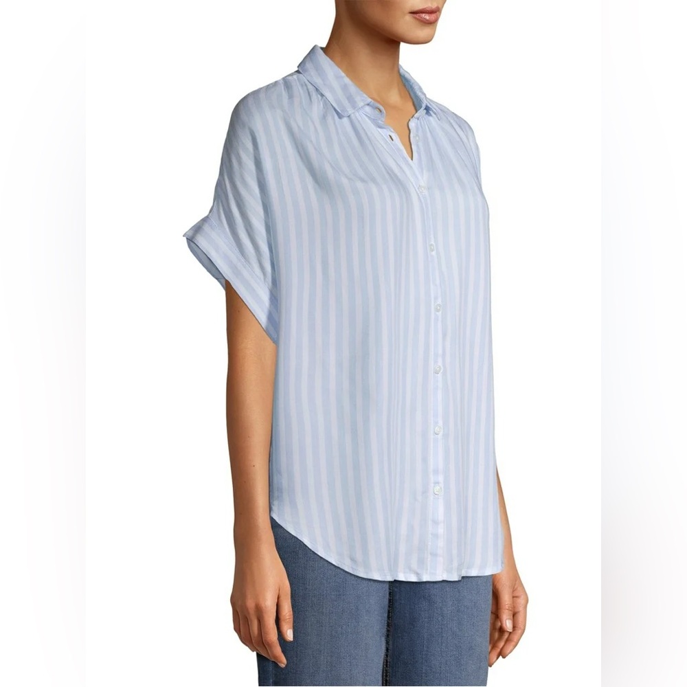 Time and Tru Light Blue and White Striped Top